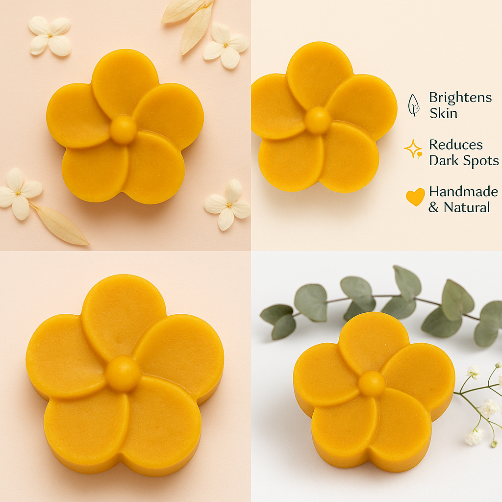 Turmeric & Kojic Acid Soap – Natural Glow & Radiant Skin with Vitamin C 🌿✨. 🌿 100% Natural & Gentle on all skin types
• ✨ Fades dark spots & evens skin tone
• 🍋 Enriched with Vitamin C for radiant, glowing skin
• 💧 Moisturizes &