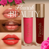 Fleurish Beauty Handmade Lip Gloss showcasing vibrant shades and luscious lip finishes with floral accents.